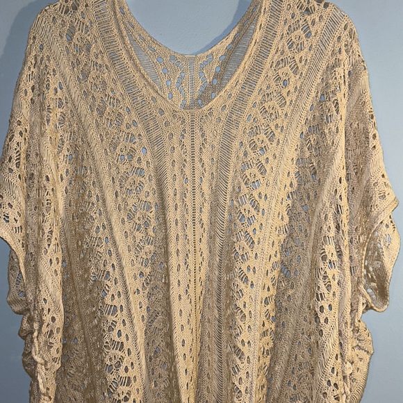 Boho hippie tan crochet vest cover up side ties oversized - Picture 2 of 7